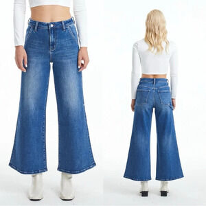 Bayeas Authentic Style Carpenter Wide Leg Flare Jeans High Rise in Sweet Blue 25